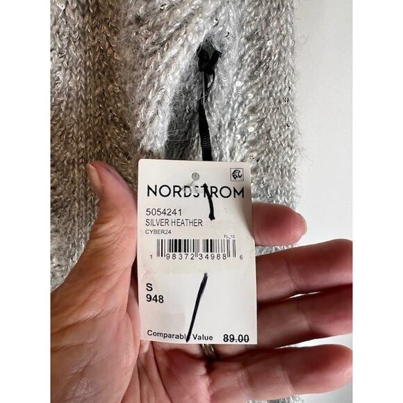 Women's 1. State Gray Sequin Long Sleeve Pullover Sweater Sz Small - Picture 4 of 8